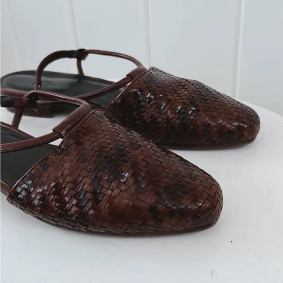 Enzo Angiolini Woven Leather Slingback Flats Dark Brown Casual Minimal Neutral - Picture 10 of 16